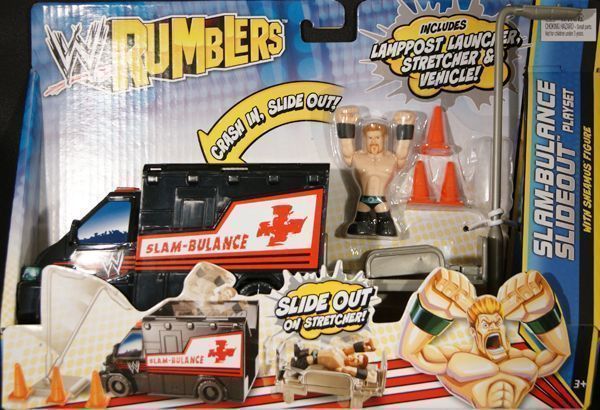 SHEAMUS W/ SLAM BULANCE SLIDEOUT PLAYSET   WWE RUMBLERS TOY WRESTLING 